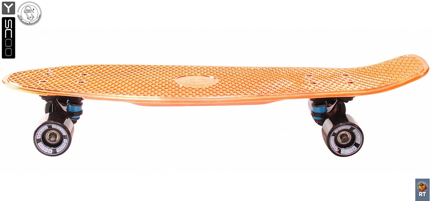 Скейтборд виниловый Y-Scoo Big Fishskateboard metallic 27" 402H-O с сумкой, оранжевый с черными колёсами  